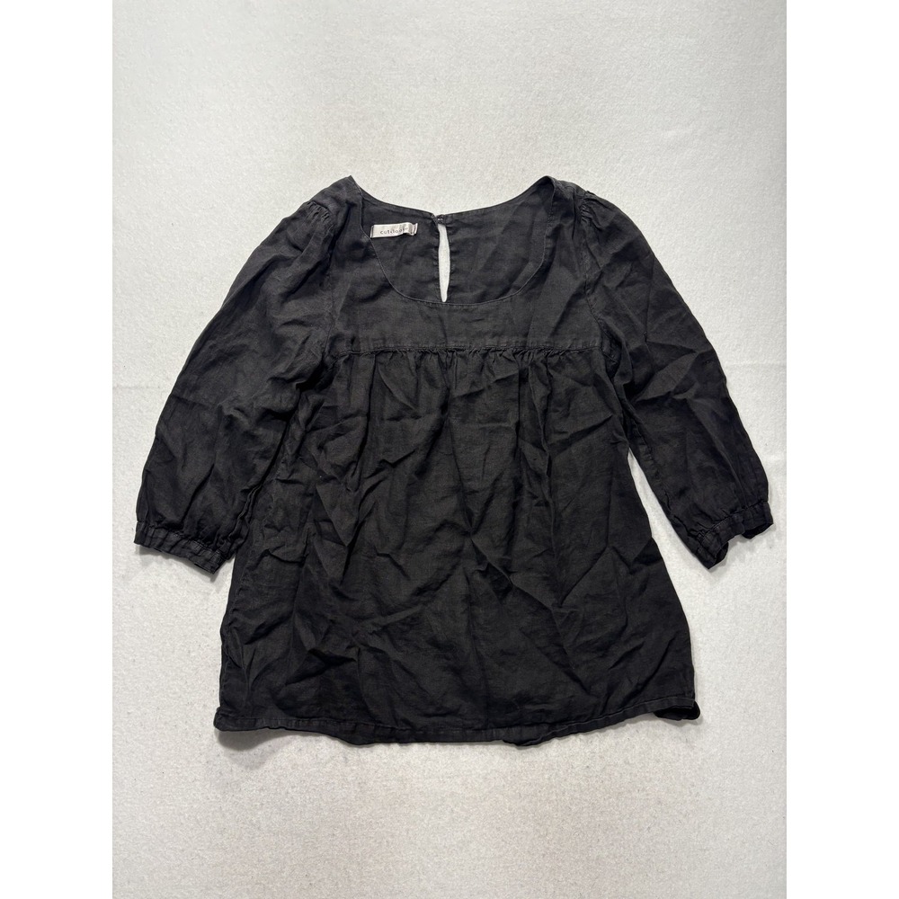 Cut Loose Blouse Womens Medium Black Linen Scoop Neck 3/4 Sleeve Tunic Top